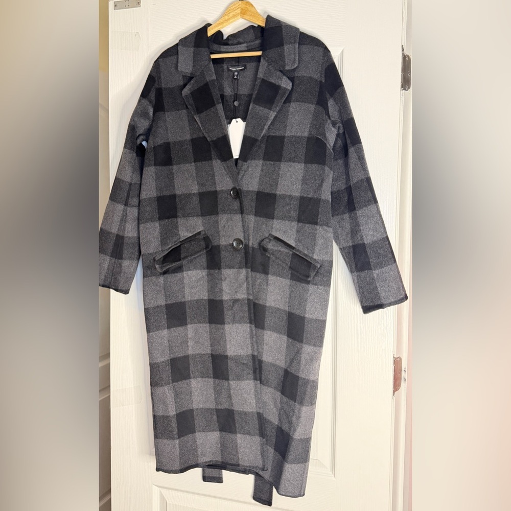 Universal Standard Charcoal and Black Checkered Pea Coat